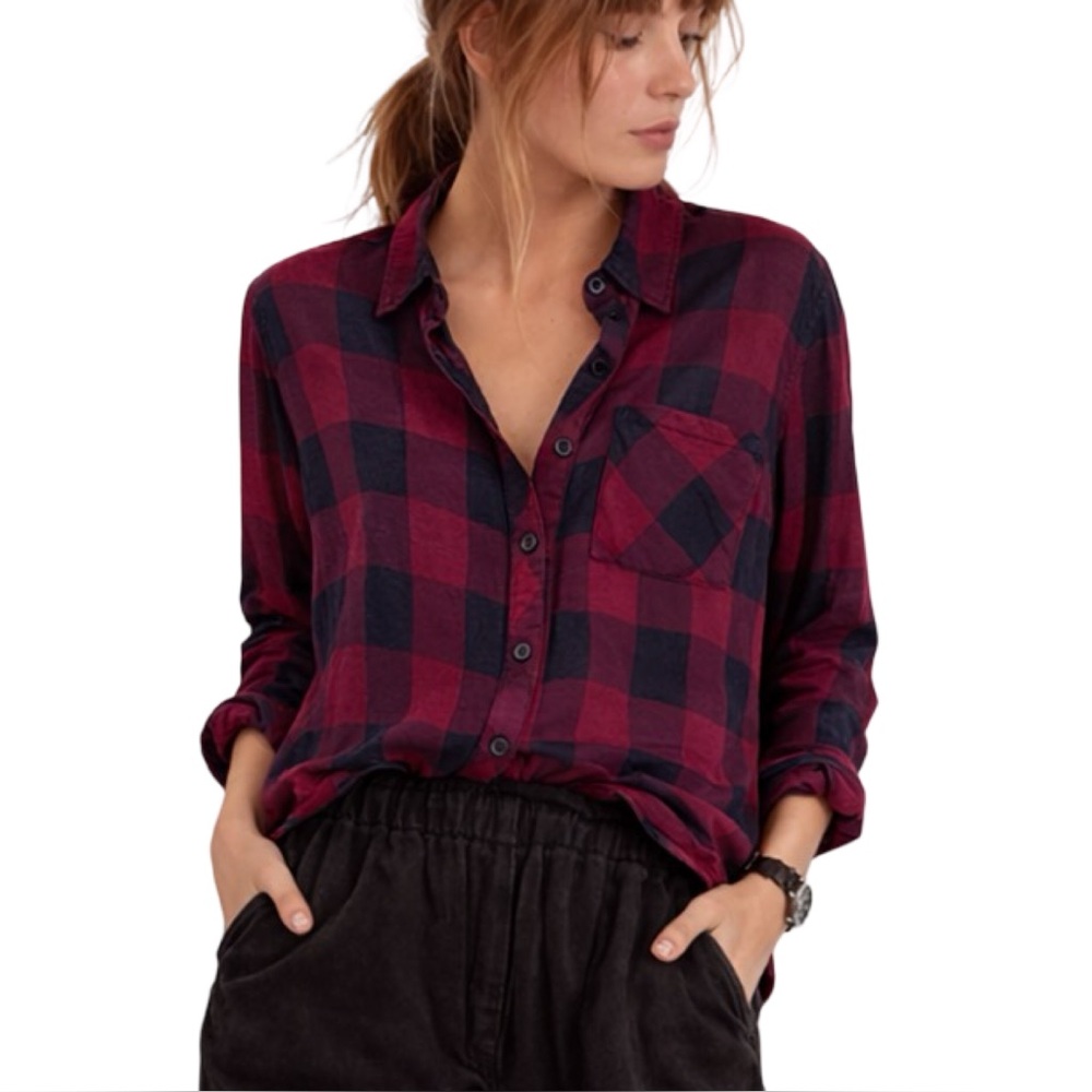 Rails Hunter Rosewood Navy Plaid Button Down Lightweight Shirt Small